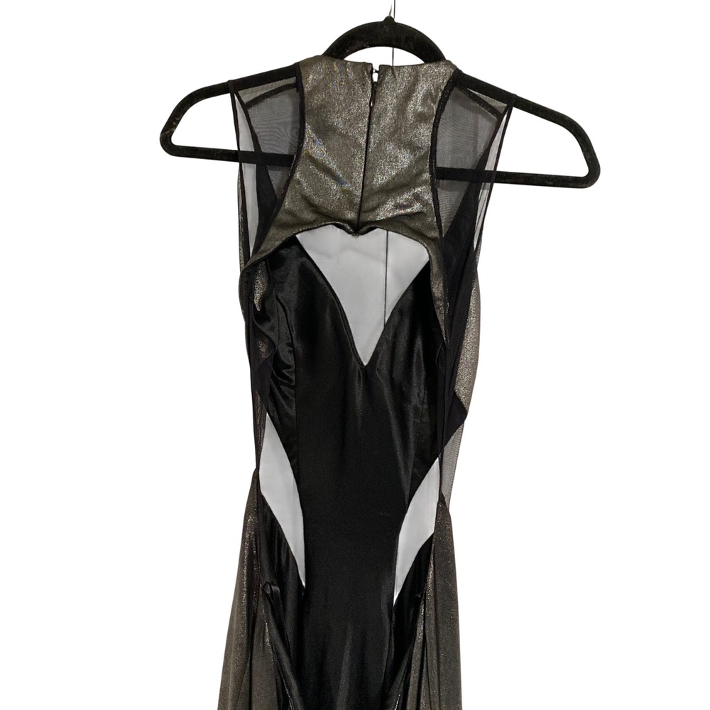 Faviana Metallic Glam Mesh Cutout Gown Womens 10 Pewter Formal Dress - Picture 9 of 9